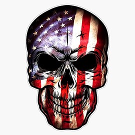 HOF Trading Skull with American Flag Vinyl Sticker Waterproof Decal Laptop Wall Window Bumper Sticker 5"