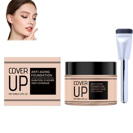 Flüssige Foundation, Pflegende & Langanhaltende Foundation, Mit Foundation-Pinsel, Wasserfest Und Langanhaltend Foundation, Glättet Falten Und Poren, 50ml