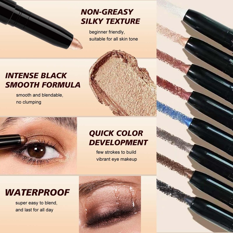 Brown Eyeshadow Pencil, Smooth Shimmer Cream Eyeshadow Stick, High Pigmented