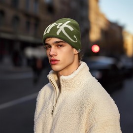 Clakllie - Gorro unisex de punto de doble cara, suave y cálido, gorro elástico para esquí, con letras gráficas, Cdus-hkn02-verde, One Size