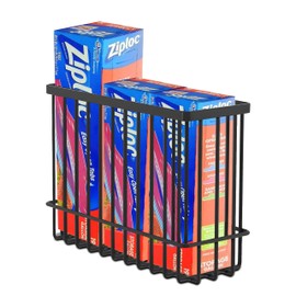 2 Pack Cabinet Door Organizer, Foil and Plastic Wrap Organizer, Wall Mounted Kitchen Organizers and Storage Wire Basket, Pantry Door Organizers and Storage Kitchen Wrap Organizer, Black