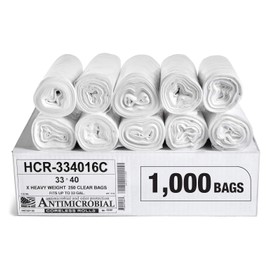 Aluf Plastics High Density Trash Bags, 33 Gallon, 1000 Count, 16 Micron (eq), 33" x 40", Clear, for Bathroom, Office, Industrial, Commercial, Janitorial, Municipal, Recycling