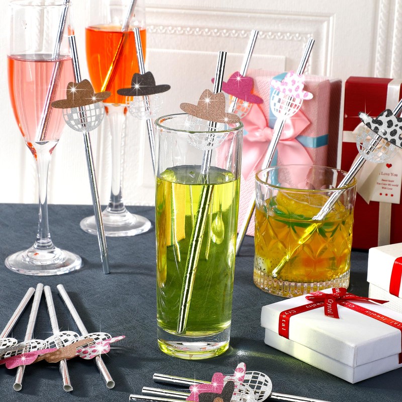 Tanlade 50 Pcs Mini Disco Ball Straws 70s Disco Straws