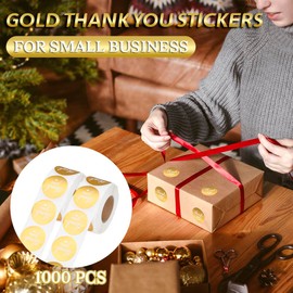 1000 PCS Thank You Stickers Small Business, 1.5 Inch Thank You for Supporting My Small Business Stickers Labels, Self-Adhesive Gold Foil Round Sticker for Envelope Packaging Gift Bag, 2 Roll