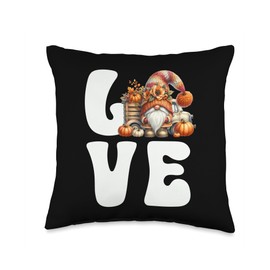 Garden Gnome Love Fall Graphic for Women with Pumpkin Truck Throw Pillow