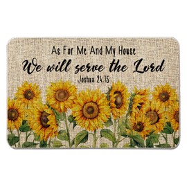 QIONG MENG Sunflower Door Mat Welcome Mat Outside As for Me and My House We Will Serve Entrance Rug Floor Front Door Mat Rugs 17 x 27 Inch for Religious Gifts Decorations