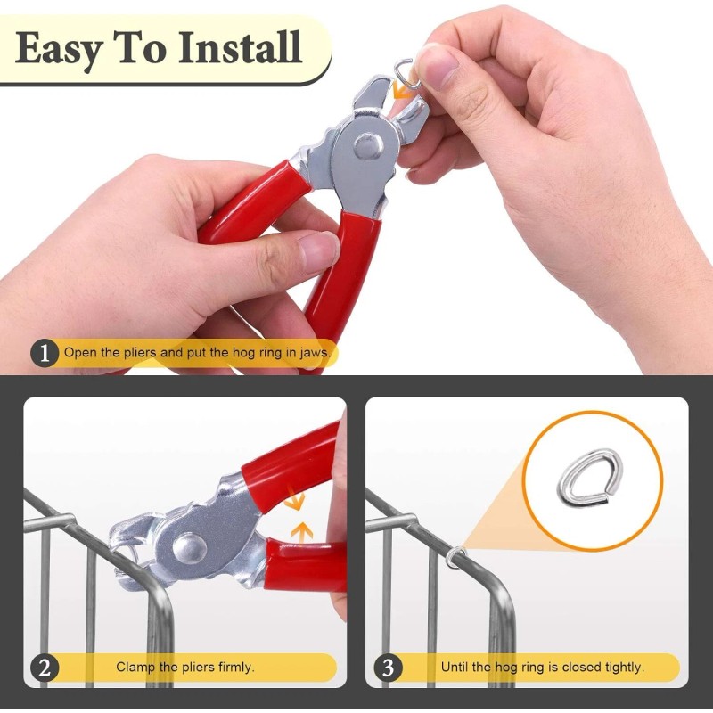 Rustark Hog Ring Pliers Set With 240 Galvanized Hog Rings