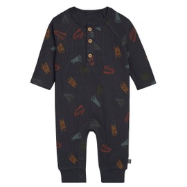 Modern Moments by Gerber Baby Boys' Henley Waffle-Knit Romper, Varsity, 18 Months