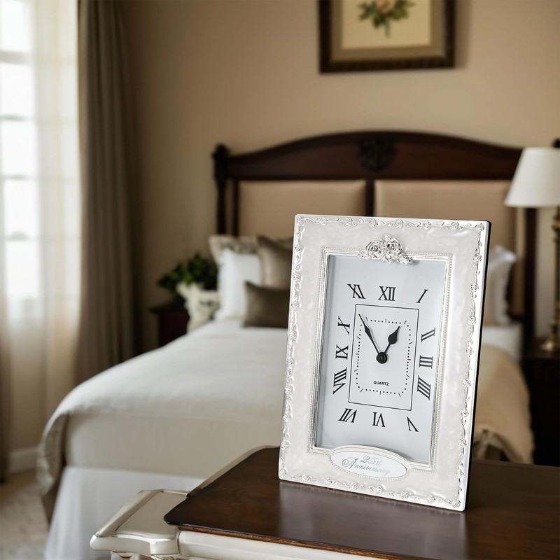 Happy Homewares Traditional 25th Anniversary Clock in White Epoxy with
