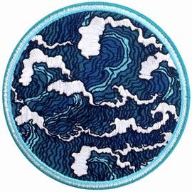 ZEGINs The Dark Blue Great Wave Patch Embroidered Applique Iron On Sew On Emblem