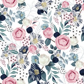 VaryFloral Pink White Peony Floral Wallpaper Colorful Wildflowers Botanical Leaf Peel and Stick Wallpaper Removable Sticky Floral Contact Paper for Shelf Bedroom 12"x118" Spring Flower Wall Paper