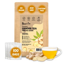 Ginger Tea 100 Tea Bags, 7oz - Organic Ginger Root Powder For Herbal Tea Bags, Caffeine Free Tea Bags, Supports Digestion, Soothing & Spicy (2g/Bag)