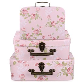 PRETYZOOM 3pcs Three Flower Decor Storage Floral Decor Cardboard Trunk Miniture Decoration Decorative Luggage Flower Embellishments Paper Baby Pink Flowers Suitcase
