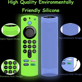 2Pack Remote Cover for Firetvstick 4K Max (3rd Gen) 2021,Silicone Protective Case Compatible with firetvstick 4K Alexa Voice Remote Control with Lanyards,Anti-Slip,Shockproof (Glow Blue&Glow Green)