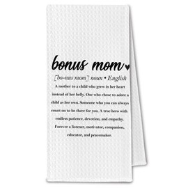 ChissNook Bonus Mom Gifts Towels, Mother's Day Bonus Mom Gifts from Daughter Son Kids, Step-Mom Decorative Hand Dish Towels for Kitchen & Bathroom, 16x24 Inch