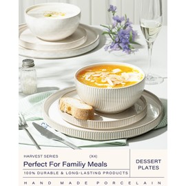 getstar 8” Ceramic Dinner Plates, Set of 4, Microwave & Dishwasher Safe, Salad Pasta Deep Plates with Embossments Set of 4