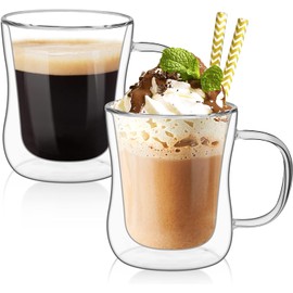 DUJIAOSHOU 2x350ml Double Walled Coffee Glasses Mugs Double Insulated Glass Cups with Handle Coffee Cups Glass