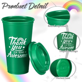 Pickmesh 42 Pcs Thank You Coffee Cups with Lid 16 oz Employees Appreciation Gifts Reusable Cup Plastic Tumbler for Valentine‘s Day Coworker Teacher (Bright Colors)