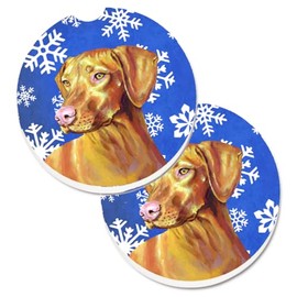 Caroline's Treasures Vizsla Winter Snowflakes Holiday Set of 2 Cup Holder Car Coasters LH9280CARC, 2.56, Multicolor
