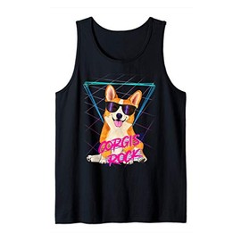 Corgis Rock - retro 80s laser corgi dog in sunglasses Tank Top