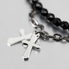 Orris Anklet, Black, Onyx, Silver, Stainless Steel, Popular, Double Cross,