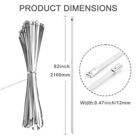 Aroono 82 inch-15PCS Heavy Duty Metal Zip Ties, 337lb Max Load, Large 304 Stainless Steel Cable Ties-Ideal for Exhaust Wrap, Chain Link, Fence Parts, Wire Fence Rolls, Poultry Fence Outdoor