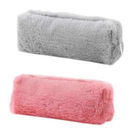 Pencil Case, 5 Colors Pen Pouch Bag Girl Cute Plush Soft Fluffy Pencil Pen Case Cosmetic Bag Pencil Holder Holder Makeup Pouch with Zipper Khaki/Gray/Dark Pink/Light Pink/Black