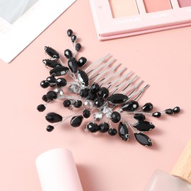 MBAIYO Black Teardrop Rhinestone Hair Comb, Vintage Rhinestone Side Comb Black Bridal Wedding Headpiece Teardrop Crystal Headpieces Bridal Hair Accessory for Women
