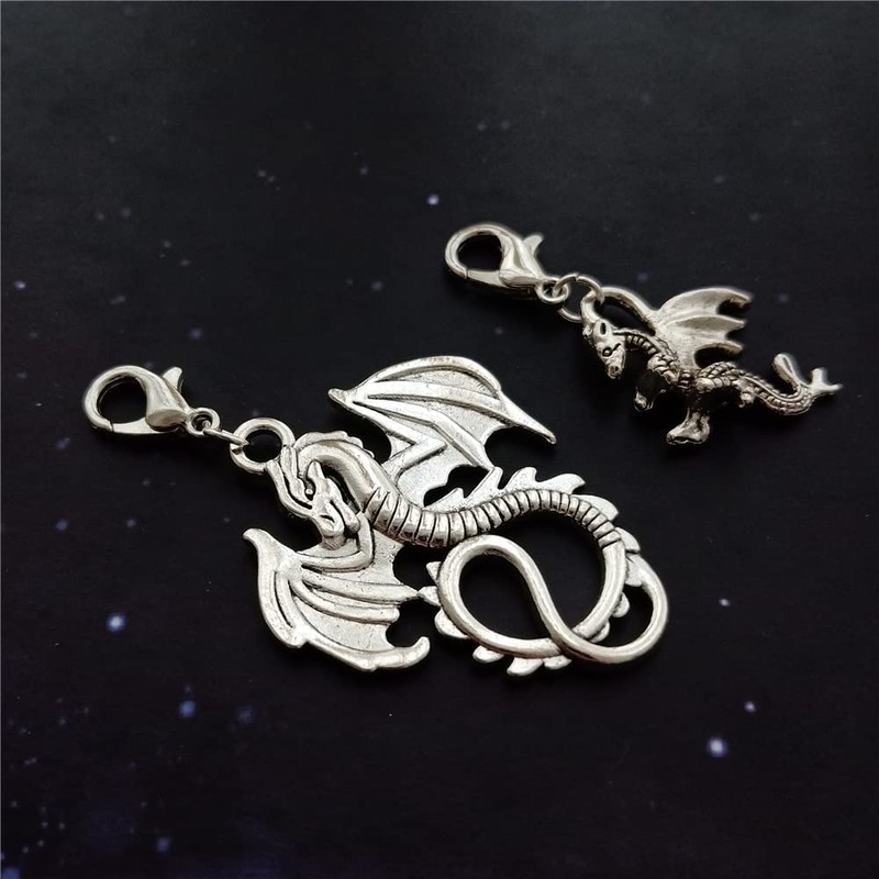 2pcs Dragon Clip on Charm, Gothic Flying Dragon Zipper Pull