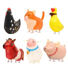 Farm Animal Balloons, 6 Pack Inflatable Farm Animals Walking Balloons for Birthday Party Baby Shower Decorations Farm Animal Birthday Party Supplies