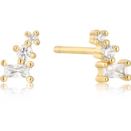 ANIA HAIE Gold Tone Cubic Zirconia Crawler Stud Earrings E037-99G, Silver, Cubic Zirconia
