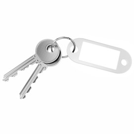 D.RECT Key Tags 10 Pcs - Plastic Keyring Tags with Loops - Key Ring with Window for Luggage, Pet Name and Office Key Labels, White