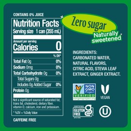 Zevia Zero Sugar Soda, Ginger Ale, 12 oz Cans (8-Pack) – Naturally Sweetened, Non-GMO Project Verified, Gluten-Free, Vegan