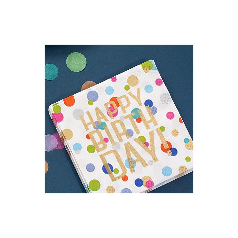 Caspari Happy Birthday Confetti Paper Cocktail Napkins - 80 Count
