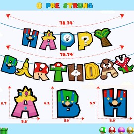 Game Theme Super Birthday Banner, Pre-Strung Colorful Game Party Decorations, Super Gaming Birthday Party Decoration for Gamer Decor