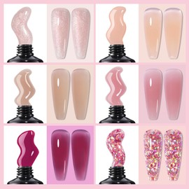 UR SUGAR Polygel Starter Set with UV Lamp, 6 Colours Poly Gel Nails Set, Pink Glitter Nail Set, Gel Nails Starter Set, Nail Extension Kit with Slip Solution Base Top Coat Acrylic Nails Manicure