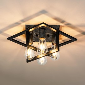 4 Light Farmhouse Ceiling Light Fixture Black+Gray marble texture Industrial Flush Mount Ceiling Lamp Hallway Light Fixture Close to Ceiling Lighting for Kitchen Living Room Bedroom Foyer Entryway E26