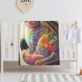 E-RIDES 76x100CM Baby and Pet Blanket - Hand-Drawn Colorful Cats Blanket Throw for Nursery, Toddlers and Pets, Cozy and Warm, Ideal for Cribs and Pet Beds - Perfect Newborn Baby Gift