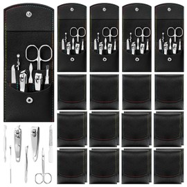 Lasnten 24 Set Manicure Set Bulk Nail Clippers Grooming Nail Kit Stainless Steel Professional Pedicure Kit Pedicure Tools with Travel Case Gifts for Men Women Personal Nail (7 in 1,Black)