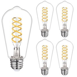 Austin Coast 4 PCS Dimmable Vintage LED Edison Bulbs, 6W Equivalent 60 Watt, Natural White 4000K, Antique Flexible Spiral LED Filament Light Bulb, ST58 (ST19), 600 Lumens, E26 Base, Clear Plastic
