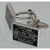 Board Circuit Faux Black Silver Rectangle Cuff Links With Silver
