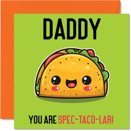 Stuff4 Dad Birthday Card - Spec-Taco-lar - Funny Birthday Card for Dad from Son and Daughter Fathers Day Card for Dad 145mm x 145mm Joke Greeting Cards for Men Him