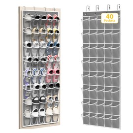 40 Large Pockets Over the Door Shoe Organizer,Space-Saving Mesh Hanging Shoe Rack for Door Shoe Holder Large Size 76.4" x 27.5" Ideal for Closet & Door Storage (Grey)