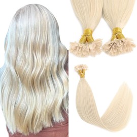 Sindra Keratin Bondings Extensions Real Hair U-Tip Human Hair Extensions Real Hair Straight Remy Hair Extensions 40 cm 50 g Platinum Blonde U60 16 Inches