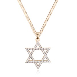 Barzel 18K Gold Plated Crystal Star of David Charm Necklace, 18", Gold Plated, Cubic Zirconia