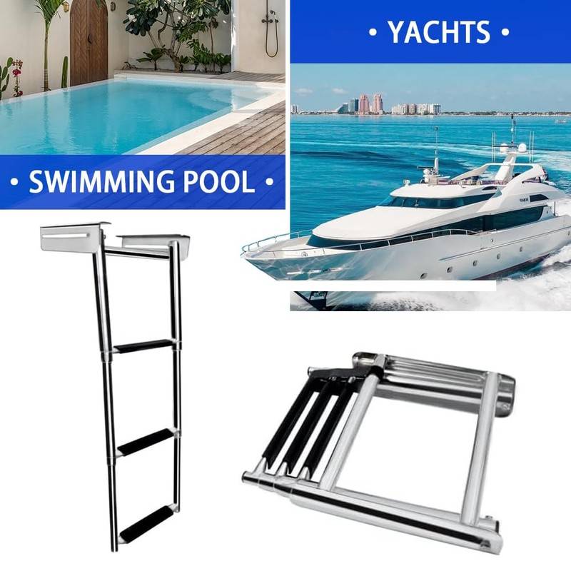 3-Step Under Platform Telescoping Slide Mount Boat Boarding Ladder Stainless