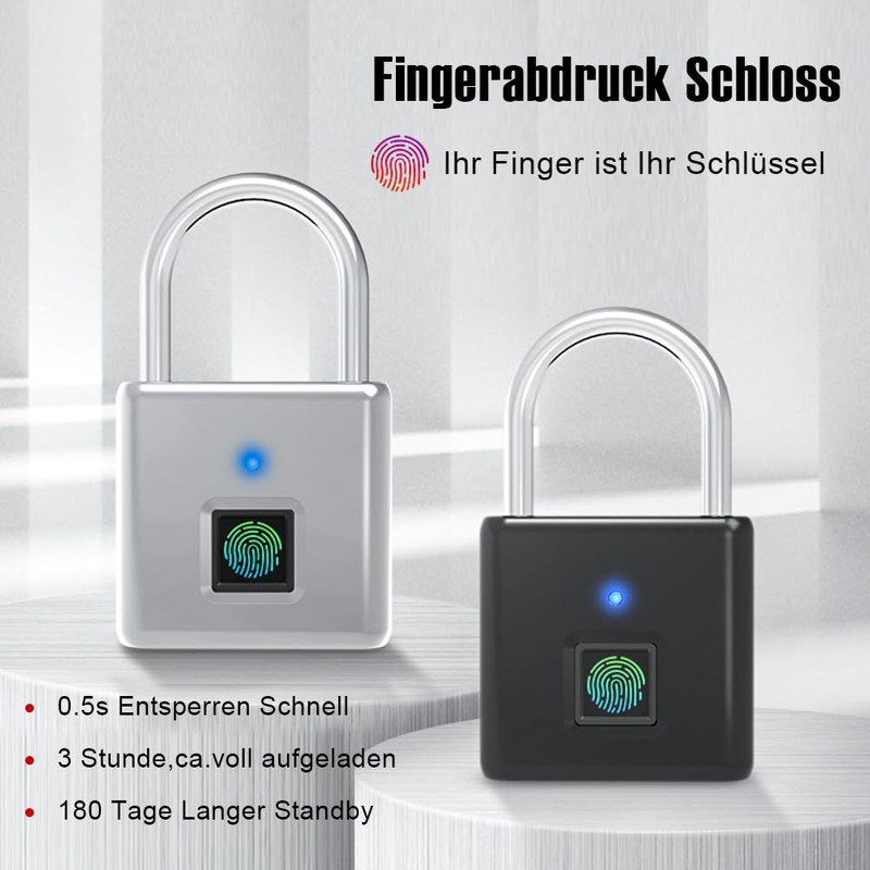 Lock with Fingerprint, IP55 Waterproof, Padlock Fingerprint, USB Charging Bluetooth
