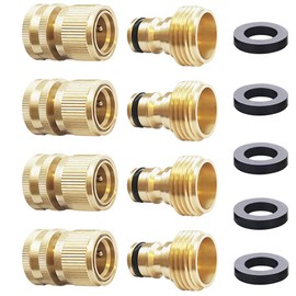 HQMPC Solid Brass Garden Hose Quick Connectors - 4 Sets