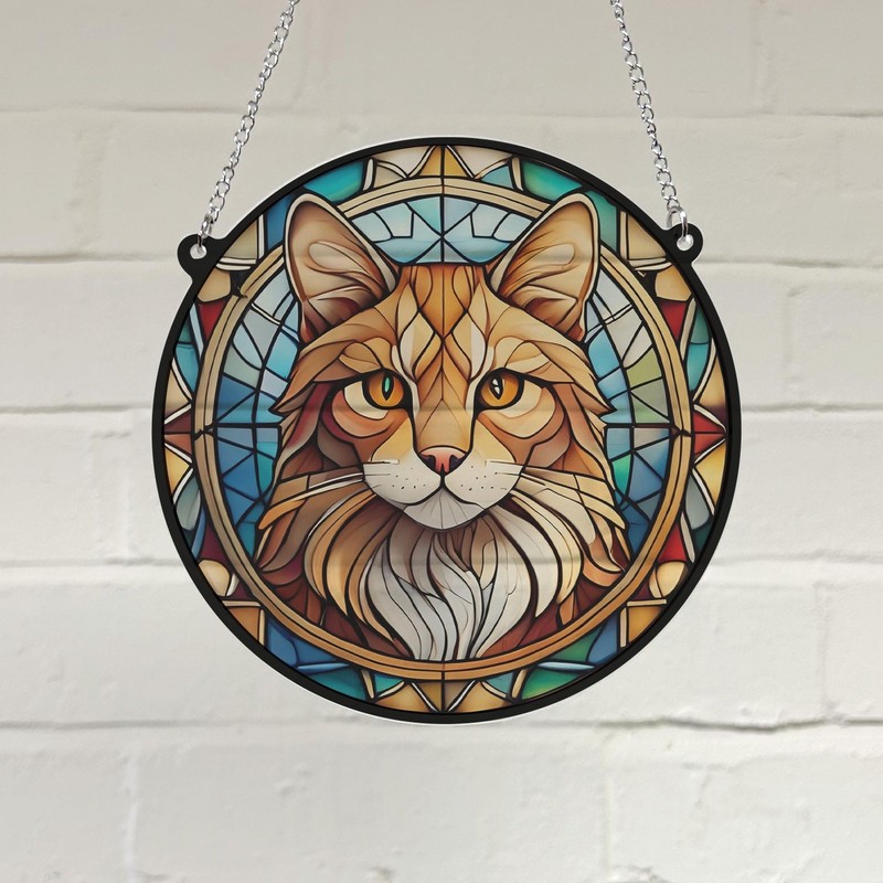 Image Industry Ginger Cat Stained Glass Effect Suncatcher - Garden