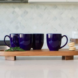 Serami 14oz Bistro Cobalt Blue Mugs for Coffee or Tea. Large Handles and Ceramic Construction, Set of 4